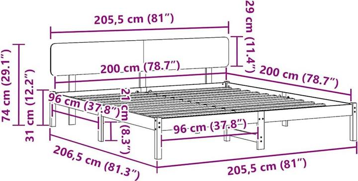 Produktbild vidaXL Holz-Bettgestell (200 x 200 cm)
