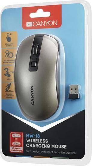 Actual product image Canyon Mouse MW-18 Wireless rechargeable silent Pixart grey retail (Wireless)