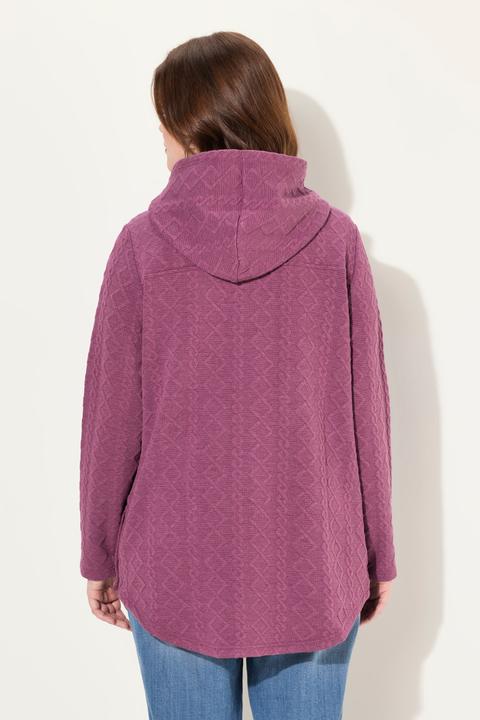 Image du produit Ulla Popken Veste à capuche, motif torsadé et boutons-pression. Dos plus long. (46, 48)