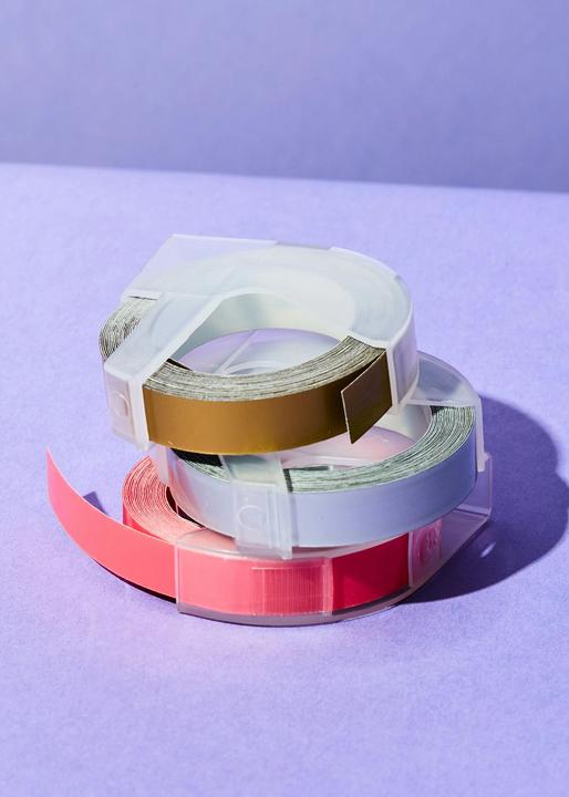 Actual product image KoRo Multi-coloured embossing tapes for labelling device 9 mm x 3 m (0.90 cm, Gold, Rose, Silver)