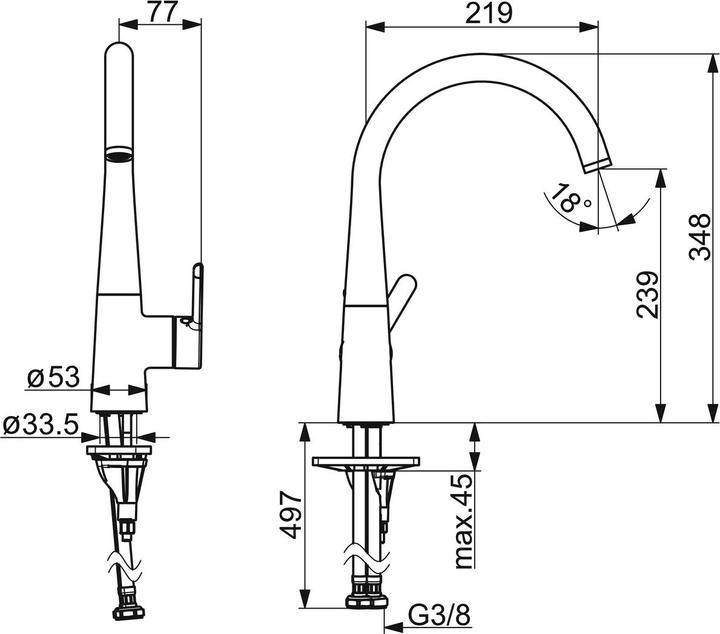 Actual product image Hansa DESIGNO Style kitchen mixer tap, free-standing, 219mm projection, 5101228381