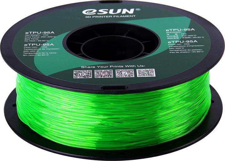 Produktbild eSUN eTPU-95A 1,75mm Tr. Green 1kg 3D Filament (TPU, 1.75 mm, 1000 g, Blau)
