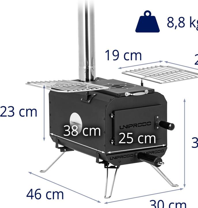 Actual product image Uniprodo Tent stove - black - foldable - 382 x 250 x 231 mm - carbon steel