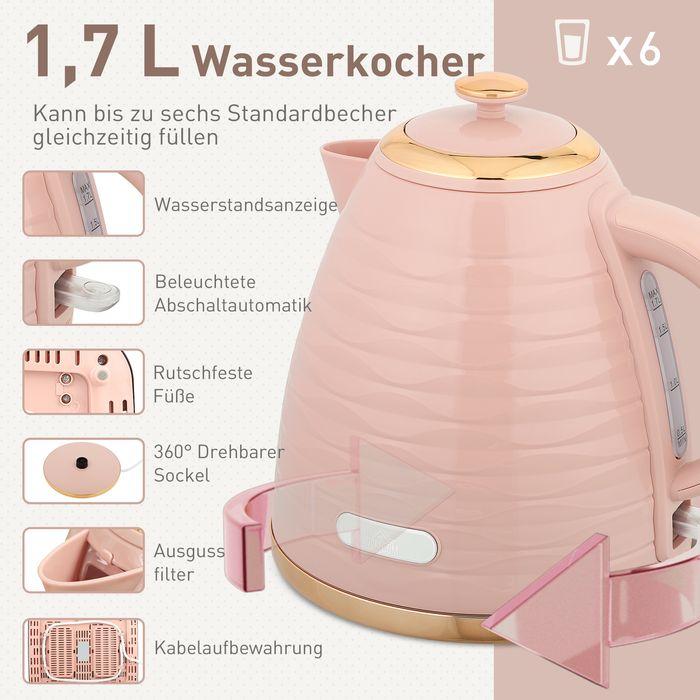 Immagine prodotto Swisshandel24 2-in-1 Toaster- und Wasserkocher-Set, 7 Bräunungsstufen, Auftau- und Aufwärmfunktion, Rosa (1.70 l)