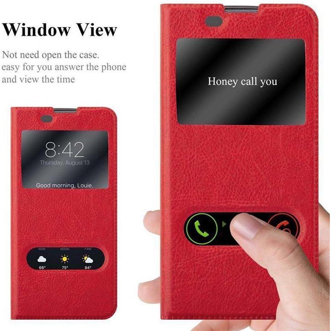 Thumbnail - Cadorabo Book mit View Doppelfenster Cover (LG K8), Smartphone Hülle, Rot