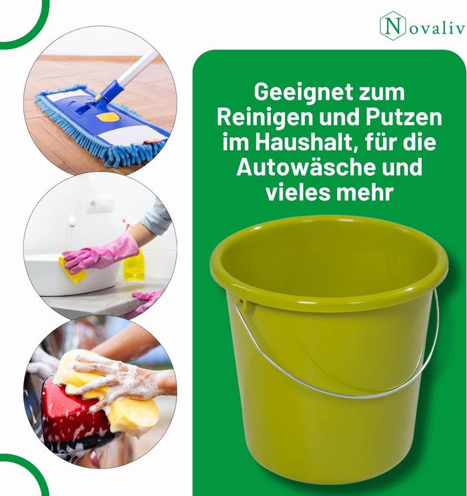 Produktbild Novaliv 10 Stück Eimer 5L Grün mit Masseinteilung - Putzeimer 5 Liter? 22,5 cm Praktischer Allrounde (10 Stk.)