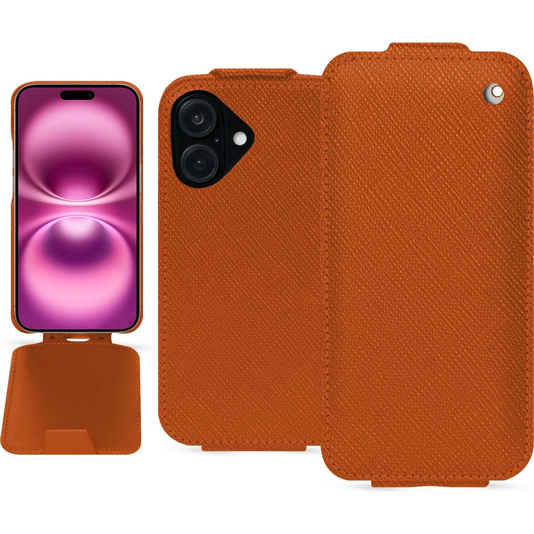 Noreve Lederschutzhülle vertikal (Apple iPhone 16 Plus), Smartphone Hülle, Orange