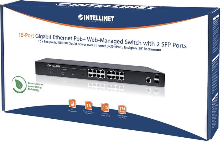 Actual product image Intellinet IC Intracom INT Switch 16Port Gigabit Ethernet PoE WebManaged (16 Ports)