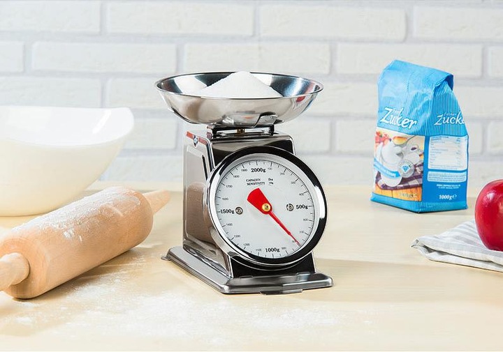Produktbild Rosenstein & Söhne Analoge Retro-Küchenwaage bis 2 kg mit Tara-Funktion, Edelstahl