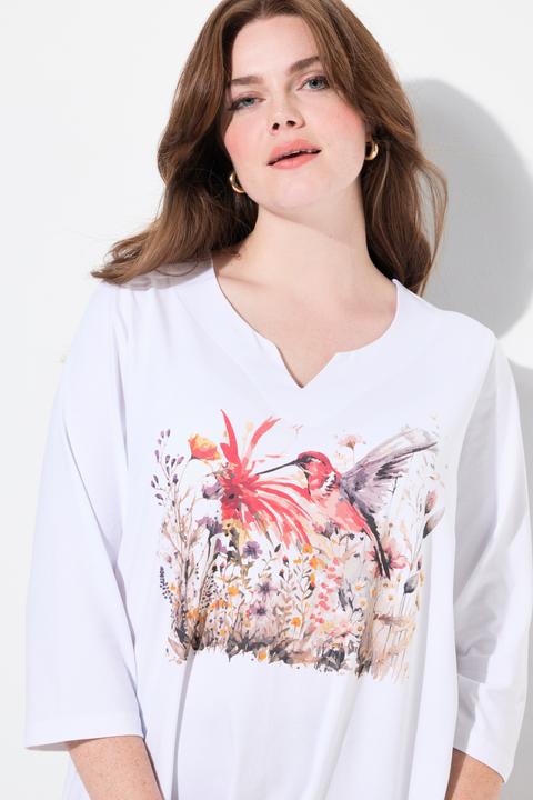 Immagine prodotto Ulla Popken Maglia dal taglio svasato con fiori, scollo a tunica e maniche a 3/4 (62)