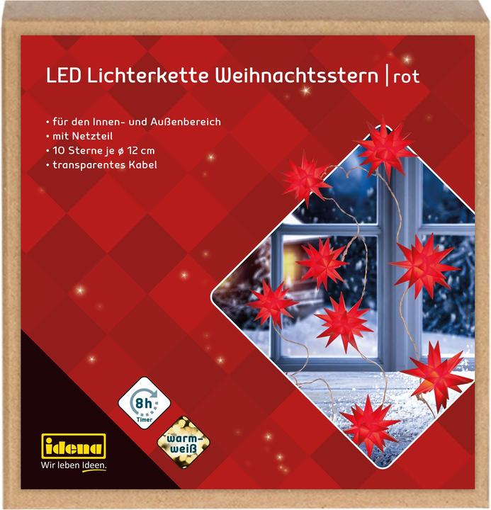 Produktbild Idena LED Lichterkette 10 Sterne rot Ø 12cm (7.70 m)