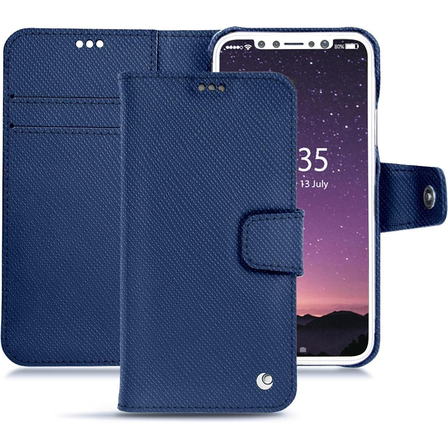 Noreve Lederschutzhülle Wallet (Apple iPhone X), Smartphone Hülle, Blau