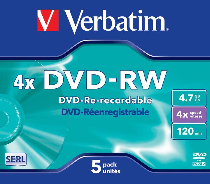 Image du produit Verbatim DVD-RW, 4x, 4,7 Go, paquet de 5 (5x)