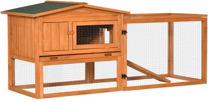 Swisshandel24 Kleintierstall Tannenholz Kleintierhaus mit Asphaltdach Kleintierkäfig mit Bodenwanne und Rampe Gehe