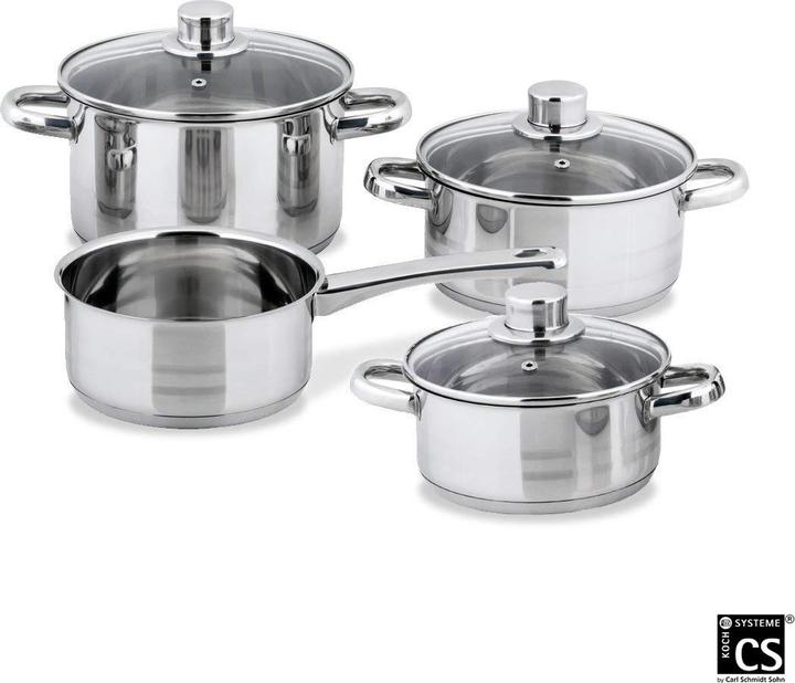 Carl Schmidt Sohn Stainless steel saucepan set, 7 pieces (20 cm, Pan set + pot set, Stainless steel)