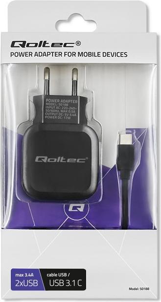 Actual product image Qoltec 50188 Mobile Device Charger Indoor (17 W, 2 ports)