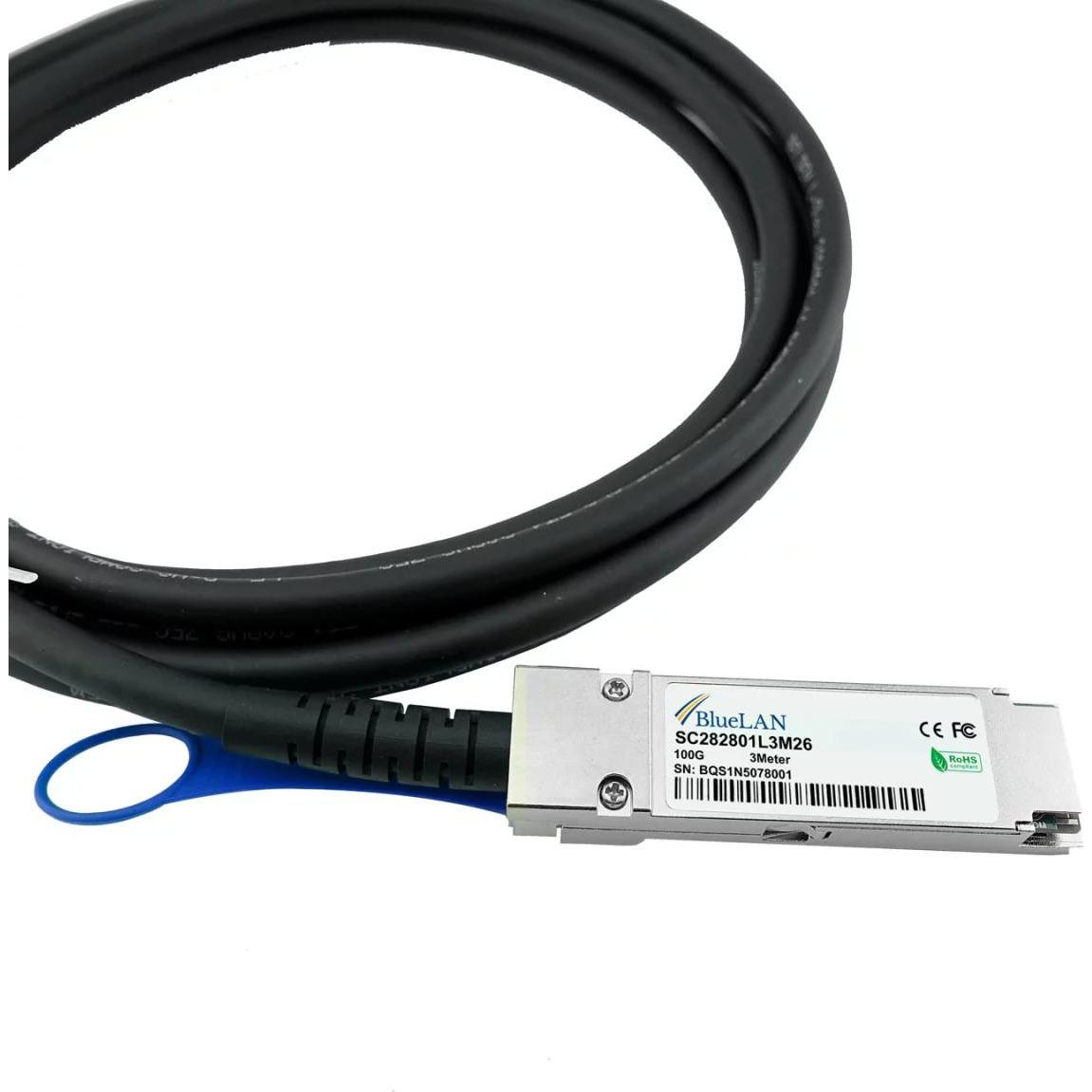 Thumbnail - BlueLAN Extreme Networks 100G-DACP-QSFP1M kompatibles DAC QSFP28 SC282801L1M30, Transceiver, Schwarz