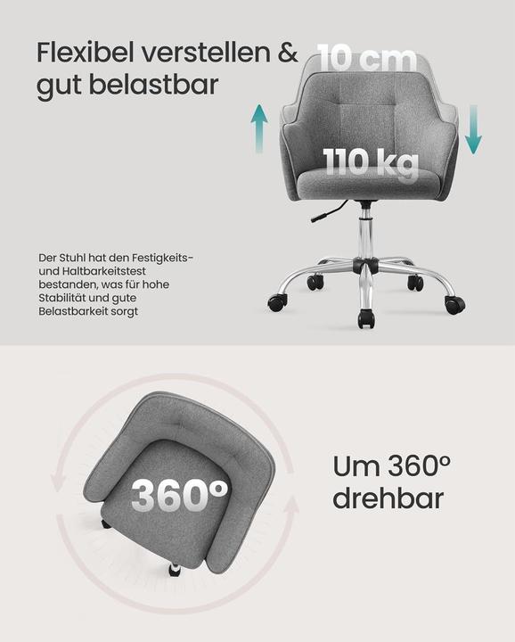 Produktbild Songmics Bürostuhl, OBG019G01V1 Stoff grau, Gestell silber (45 - 55 cm)