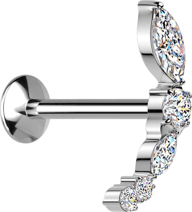 Actual product image Star Piercing Micro Threadless UFO Labret silber Bogen silber verschiedene Kristalle silber (Surgical steel 316L, without brass)