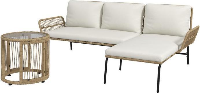 Produktbild Swisshandel24 3-tlg. Rattan Gartenmöbel-Set, Gartengarnitur mit Liegestuhl, Couchtisch, Zweisitzer, Gartenset mit