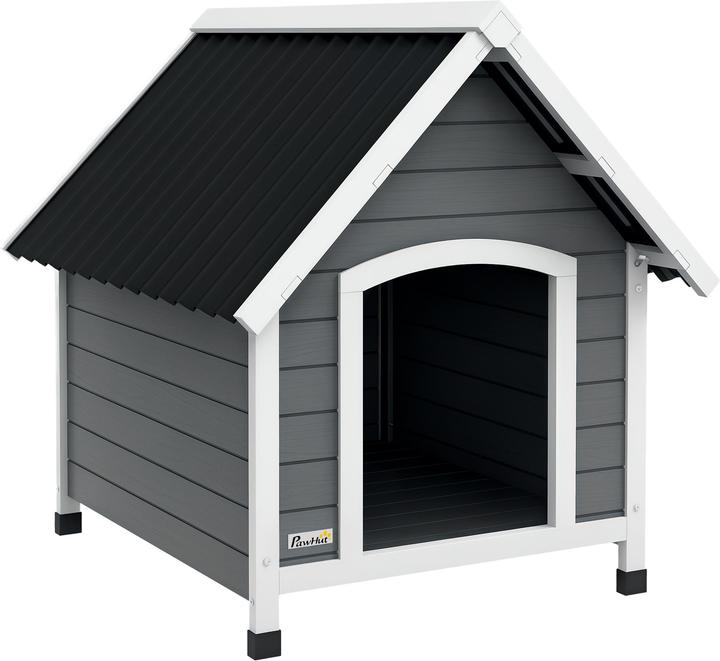 PawHut Hundehütte Tannenholz, Kunststoff Grau (Hundehütte)