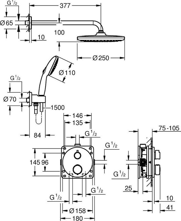Actual product image Grohe Precision Thermostat Unterputz-Duschsystem mit Vitalio Start 250 Kopfbrause und Vitalio Start 110 Ha