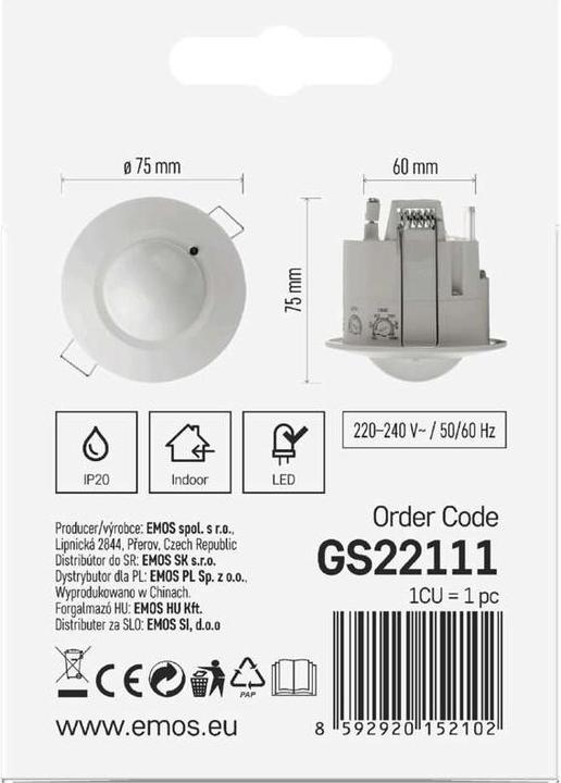 Produktbild Emos Bewegungsmelder (PIR-Sensor) IP20 1200W Weiss (16 m)