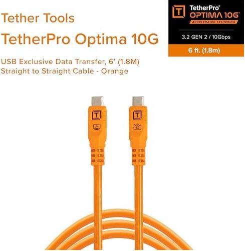 Immagine prodotto Tether Tools TetherPro USB-C Optima 10G gerade orange 1,8m (1.80 m, USB 3.2 Gen 1, USB 3.2 Gen 2x2)