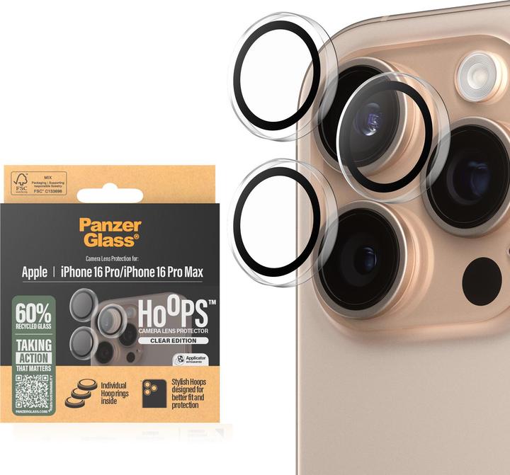 Actual product image PanzerGlass Hoops Transparent Lens Protector iPhone '24 6.3" Pro/ 6.9" Pro (1 Piece, Apple iPhone 16 Pro)