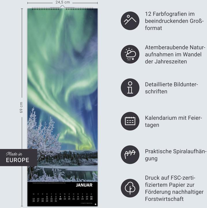 Image du produit Naturgewalten Vertical Kalender 2026 (24,5 x 69 cm, Couverture rigide, Allemand)