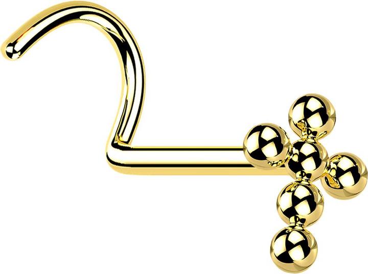 Produktbild Star Piercing Nasenstecker gebogen vergoldet Kreuz Kugeln (ohne Messing, Titan)
