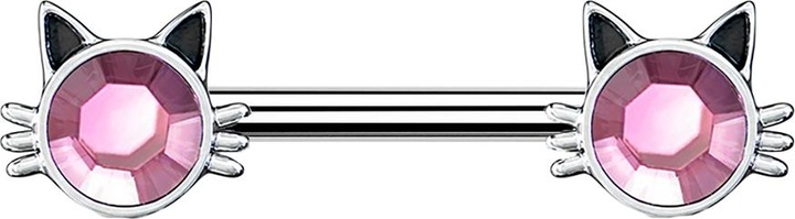 Produktbild Star Piercing Barbell silber Katze mit Kristall (Chirurgenstahl 316L, Messing)