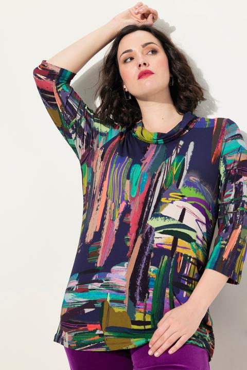 Immagine prodotto Ulla Popken Damen grosse Grössen Shirt, grafischer Druck, Rollkragen, 3/4-Arm marine 54+ 832953130-54+ (54)