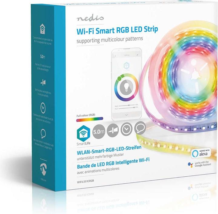 Actual product image Nedis Smartlife Full Color LED Strip WIFILS51CRGB WLAN Multicolour 5000 mm IP65 700 lm (Multicoloured, 500 cm, Indoor)