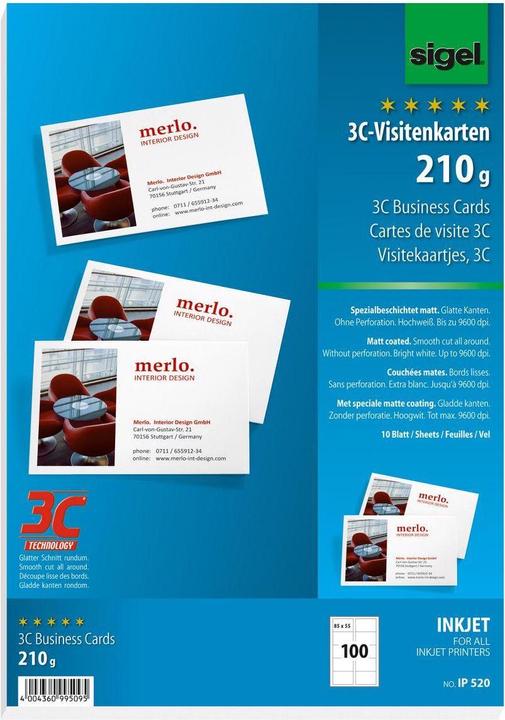 Immagine prodotto Sigel 3C Biglietti da visita Matt (85 x 55 mm)