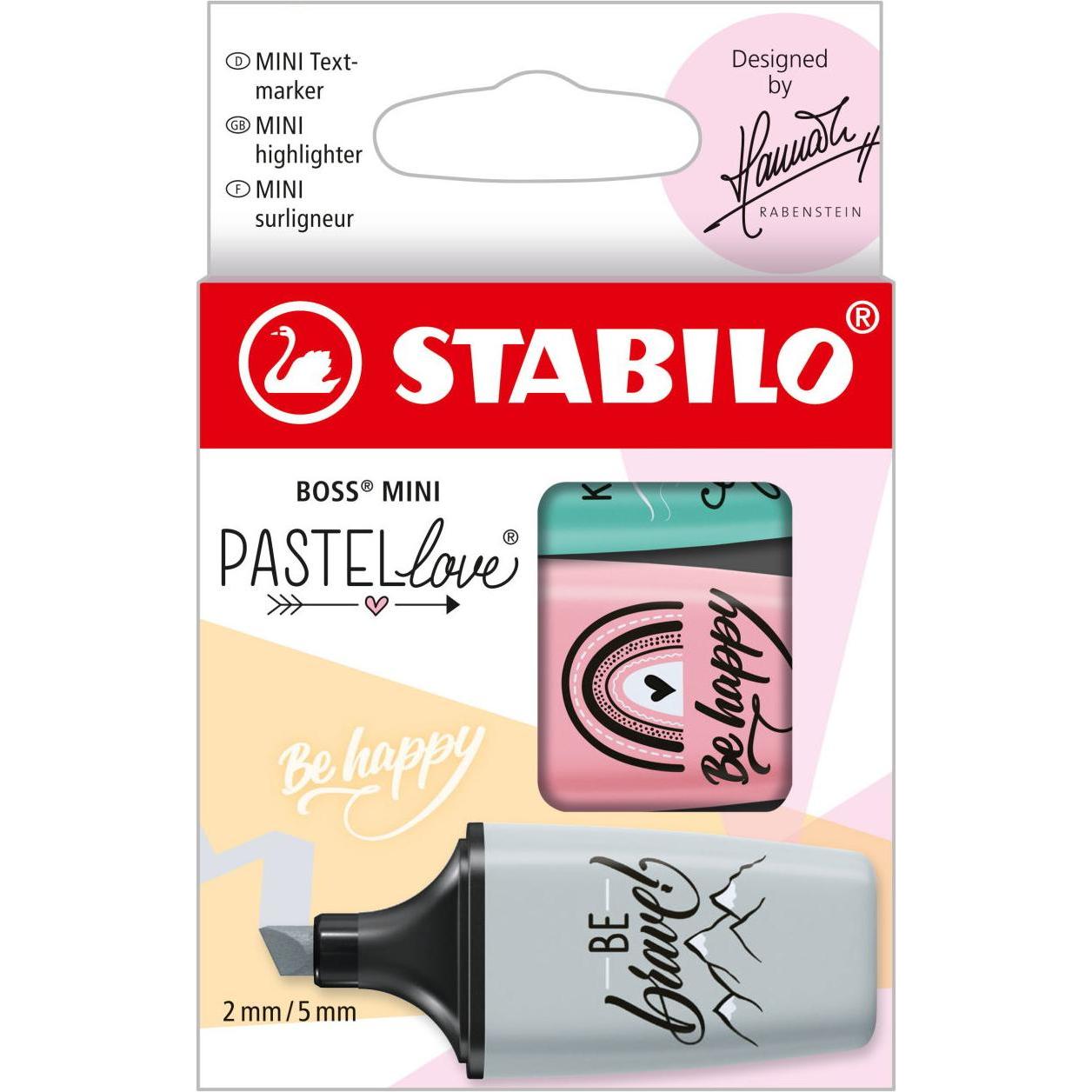 STABILO, Marker, BOSS MINI Pastellove 2.0 Textmarker (Türkis, Rosa, Grau, 5 mm, 3 x)