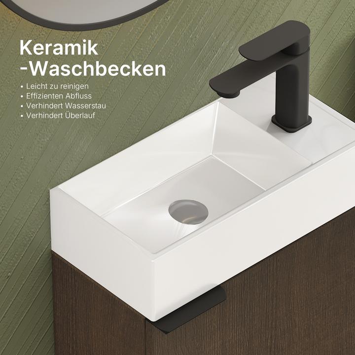 Produktbild Emke Badunterschrank mit Aufsatzwaschbecken, Räuchereiche, Soft Close Tür, Einlegeböden, hängend