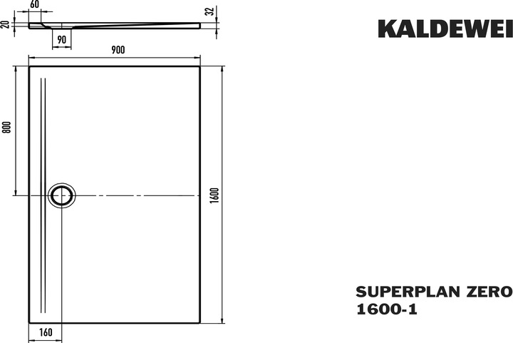 Actual product image Kaldewei Superplan Zero shower tile, 160x90cm, 36000001