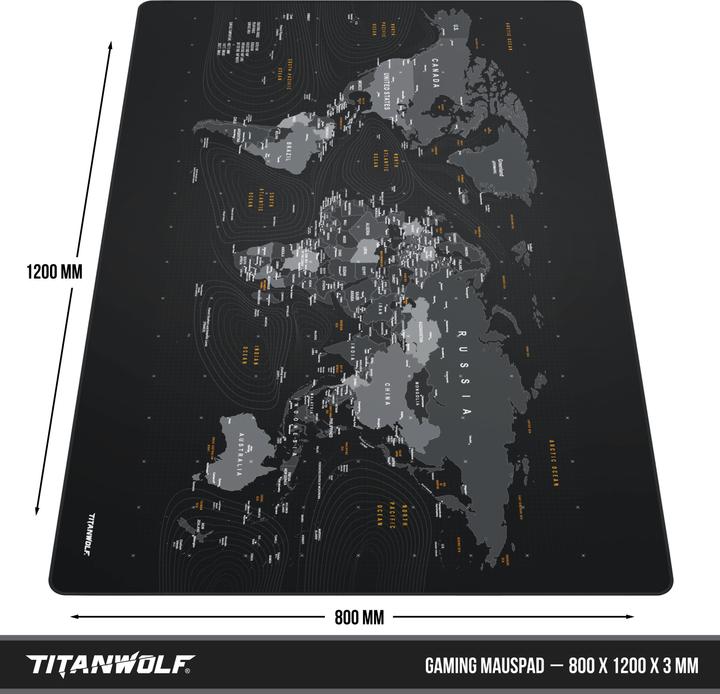 Actual product image Titanwolf Gaming mouse pad, XXXL speed mouse mat, mouse pad 1200 x 800 mm, speed & precision, world map (XXL)