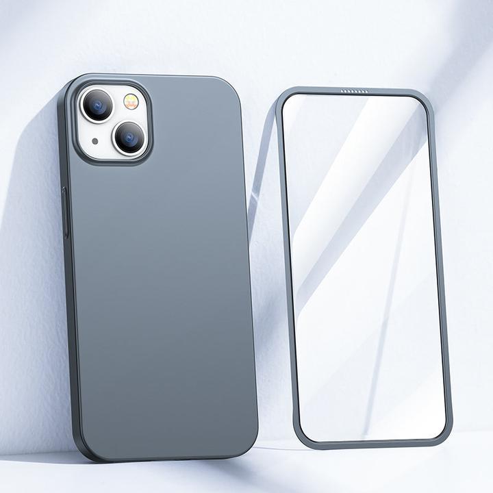 Actual product image Joyroom 360 Full Case front and back cover for iPhone 13 + tempered glass screen protector grey (JR- (1 Piece, Apple iPhone 13)