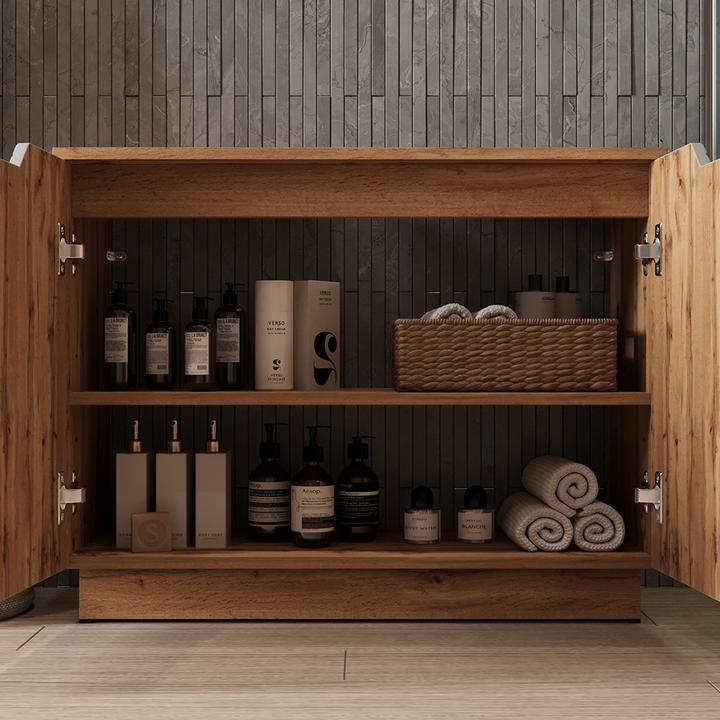 Actual product image Vicco Waschbeckenunterschrank Lotta, Eiche/grau gestreift, 79.6 x 62.1 cm mit 2 Türen (79.60 x 32 x 62.10 cm)