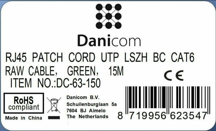 Produktbild Dsit CAT6 Netzwerkkabel, U/UTP, 15 meter, Grün, 100% Kupfer (U/UTP, CAT6, 15 m)