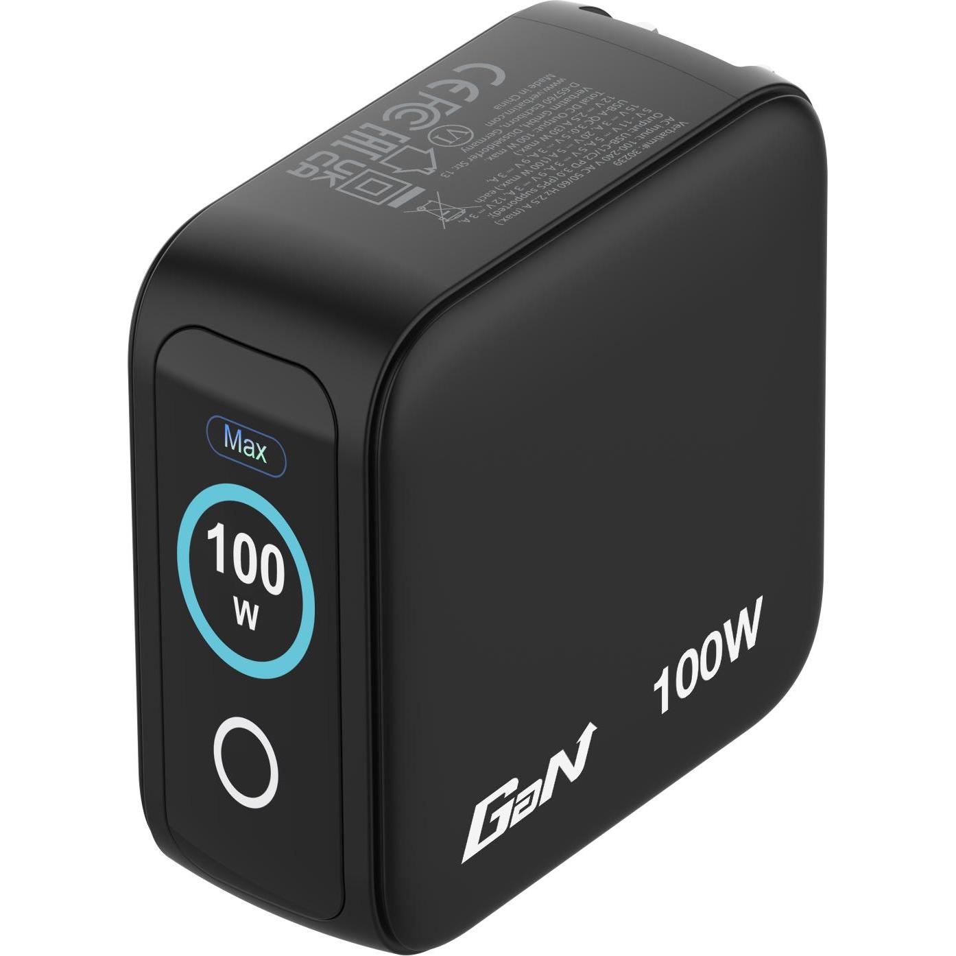 Verbatim Mini GaN Charger 3 Port 100W w Display (EU/UK/US) (100 W), Caricatore USB, Nero