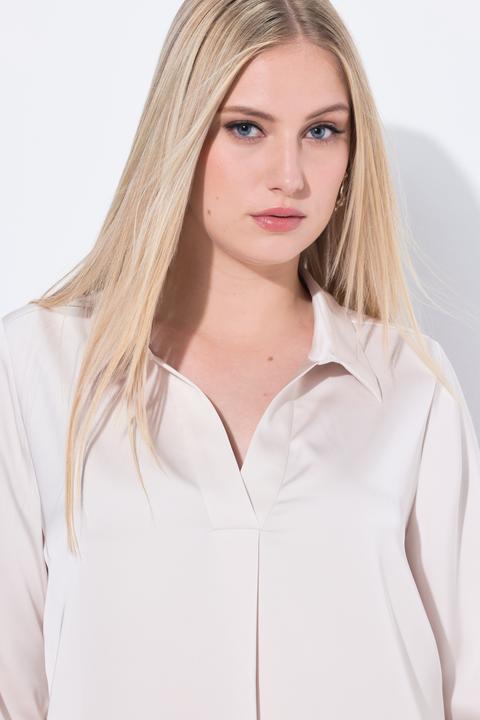 Image du produit Ulla Popken Blouse en satin, col chemise et pli fantaisie, manches longues. Coupe évasée (42, 44)