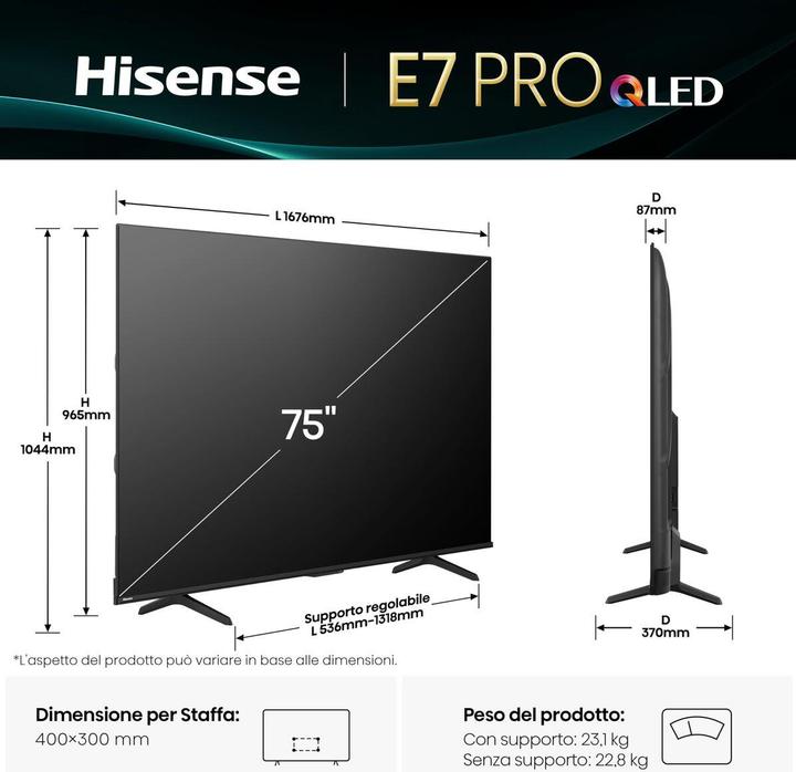 Actual product image Hisense TV Qled Fernseher UHD 75e7q Pro (75", QLED, 4K)