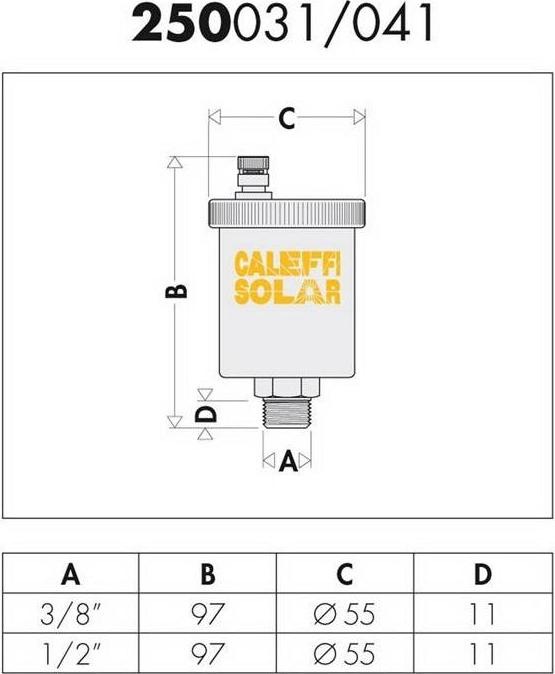 Immagine prodotto Caleffi Sfiato rapido automatico Solar 3/8inch con valvola a sfera di chiusura