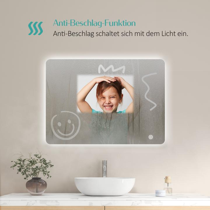 Produktbild Emke Badspiegel mit Beleuchtung 70*50cm,Beschlagfrei, Kaltweiss6500K, Dimmbar, Touch Schalter (70 x 50 cm)