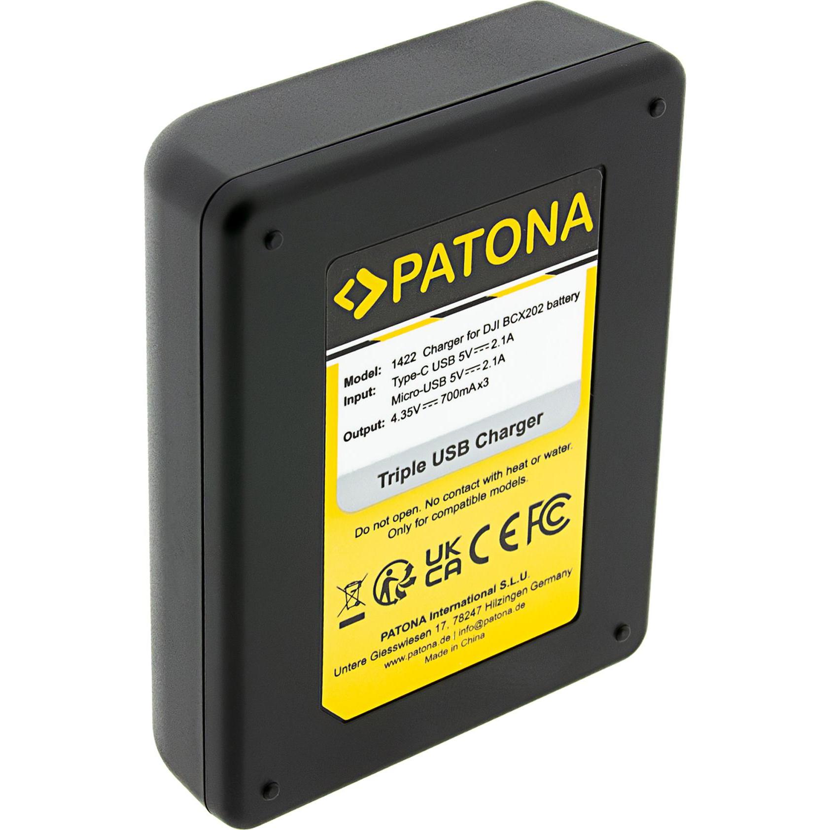 Patona Caricabatterie triplo DJI Osmo Action 4, Accessori action cam, Nero