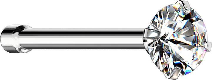 Star Piercing Nasenstecker gerade silber runder Kristall silber gefasst (ohne Messing, Chirurgenstahl 316L)