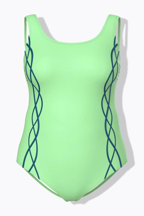 Actual product image Ulla Popken Squiggle Piped Scoop Neck Front Lined Swimsuit (60)